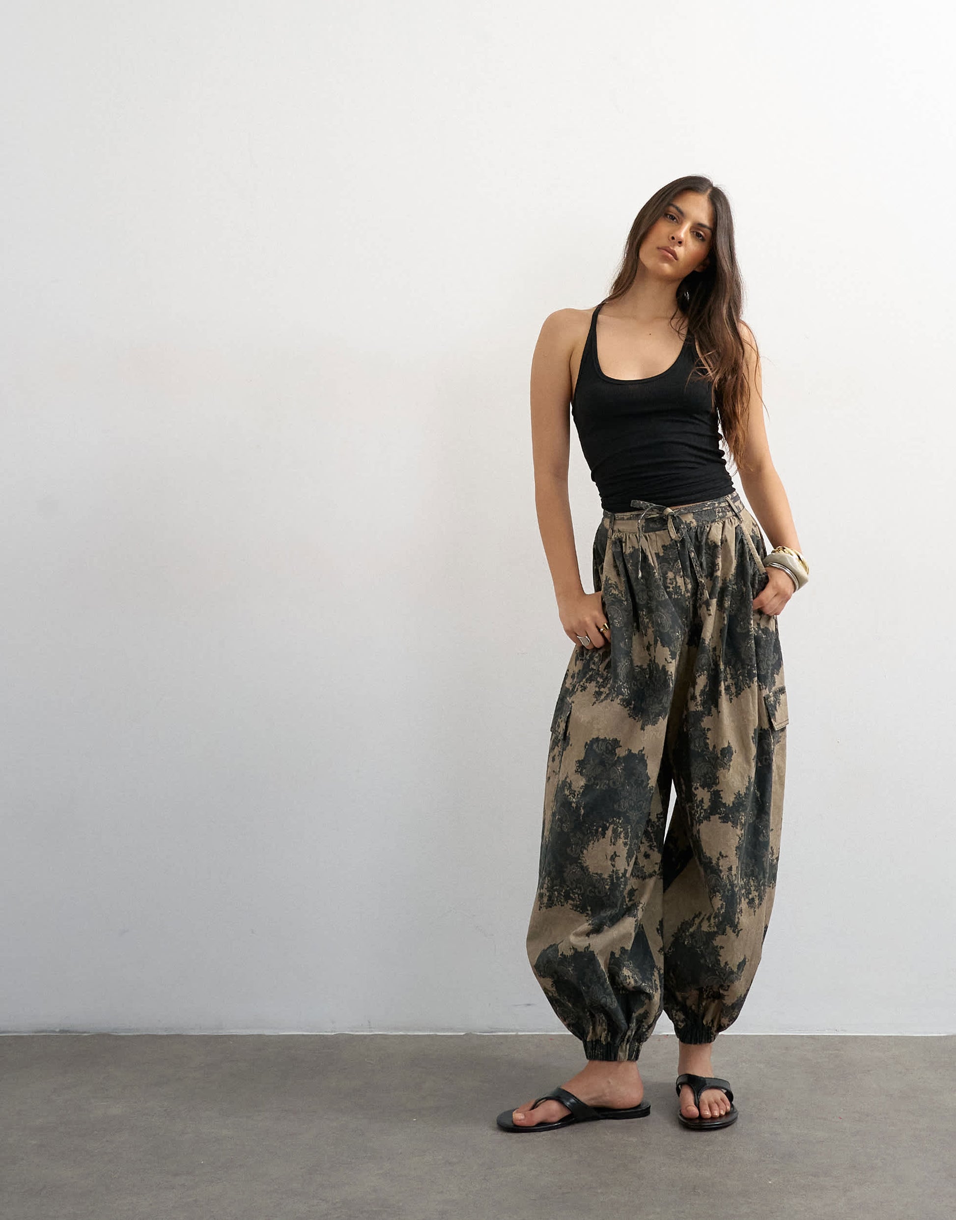Topshop printed oversized balloon cargo trouser in neutral