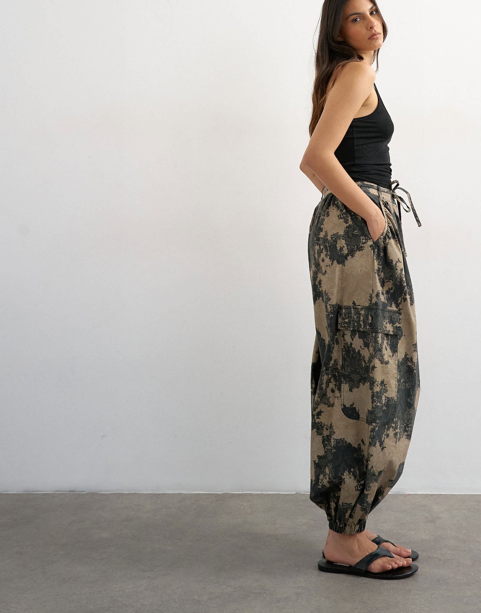 Topshop printed oversized balloon cargo trouser in neutral