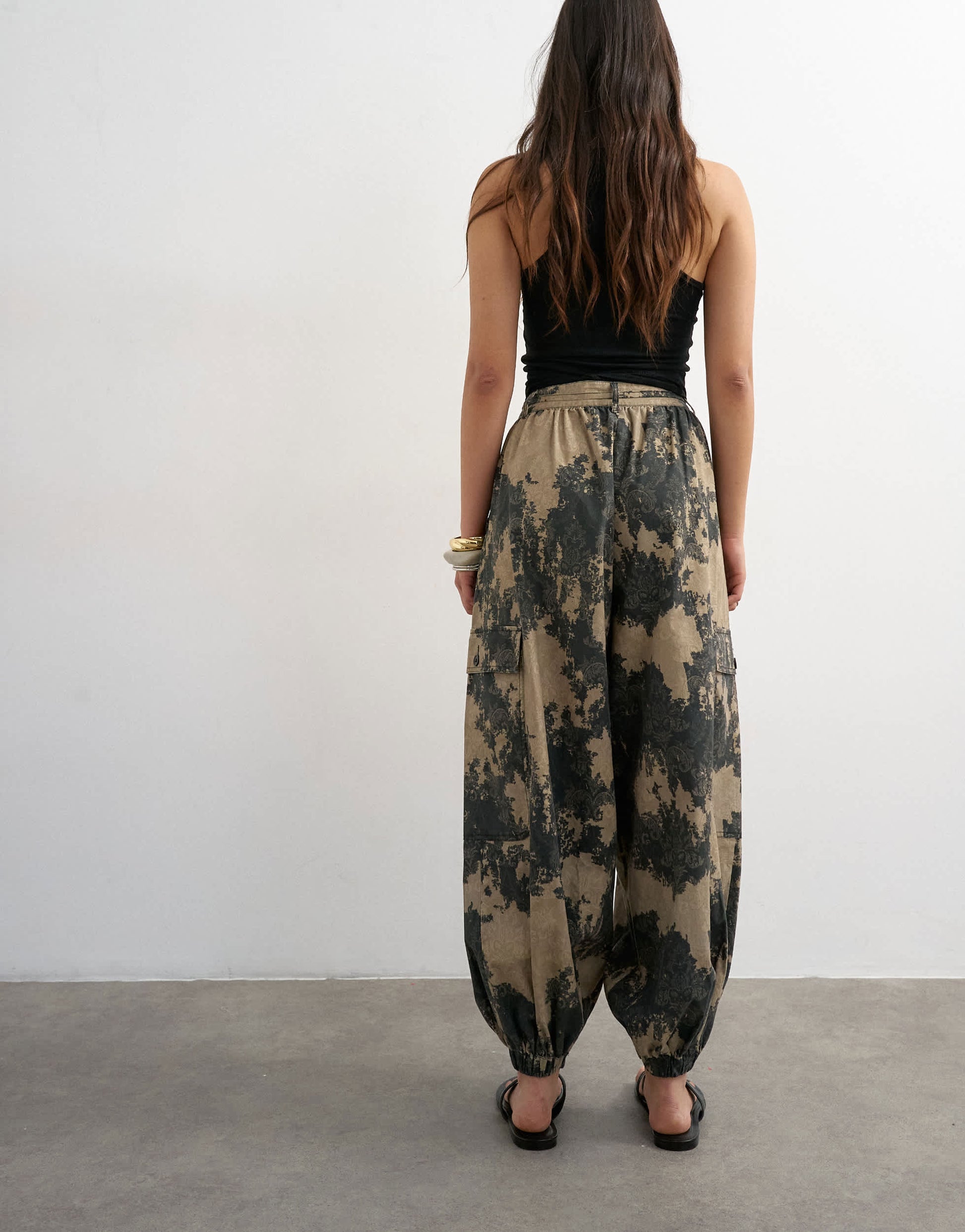 Topshop printed oversized balloon cargo trouser in neutral