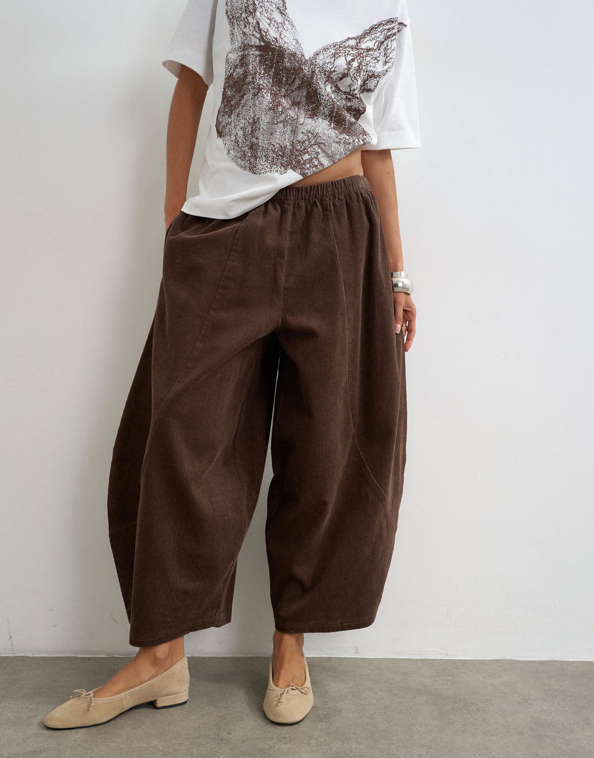 Topshop cord mid length ovoid trouser in chocolate