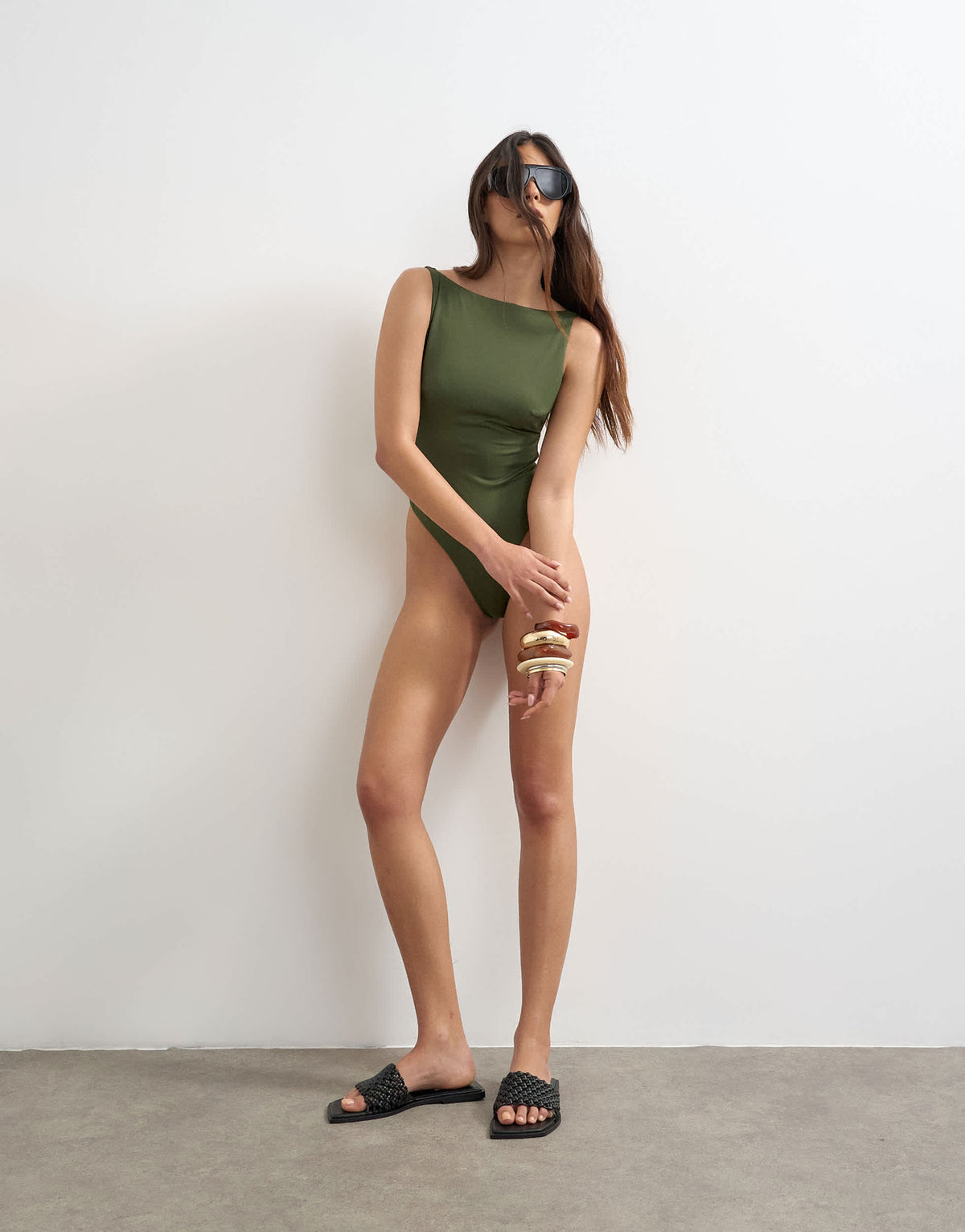Topshop Clarice scoop back swimsuit in khaki