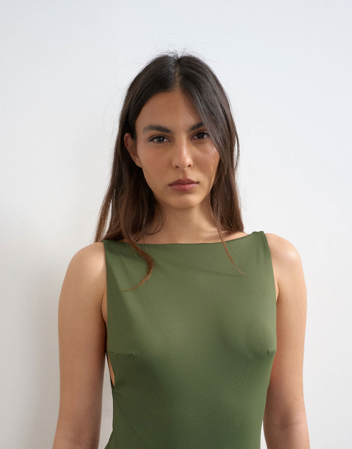 Topshop Clarice scoop back swimsuit in khaki