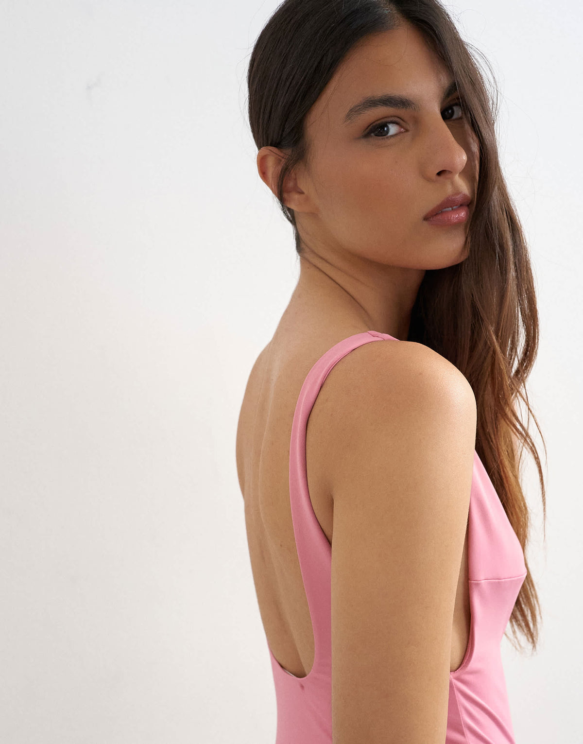 Topshop Clarice scoop back swimsuit in pink