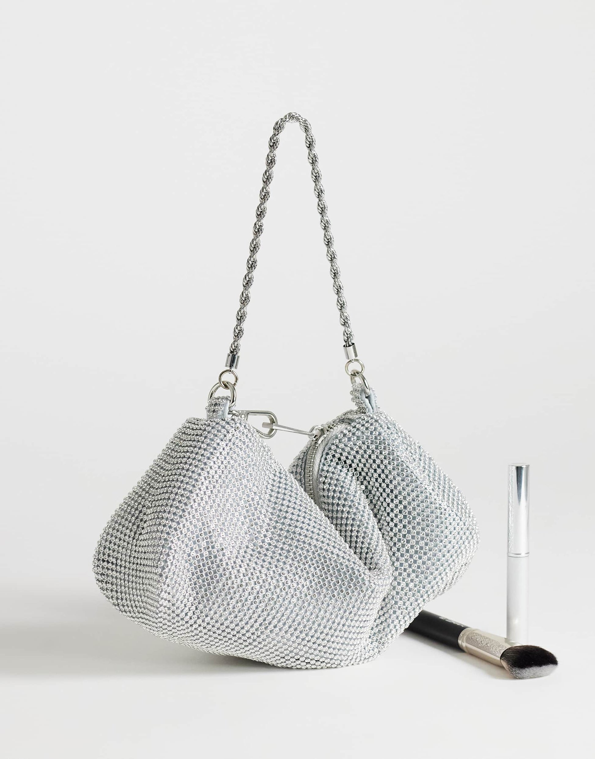 Topshop Ginny small diamante grab bag in silver