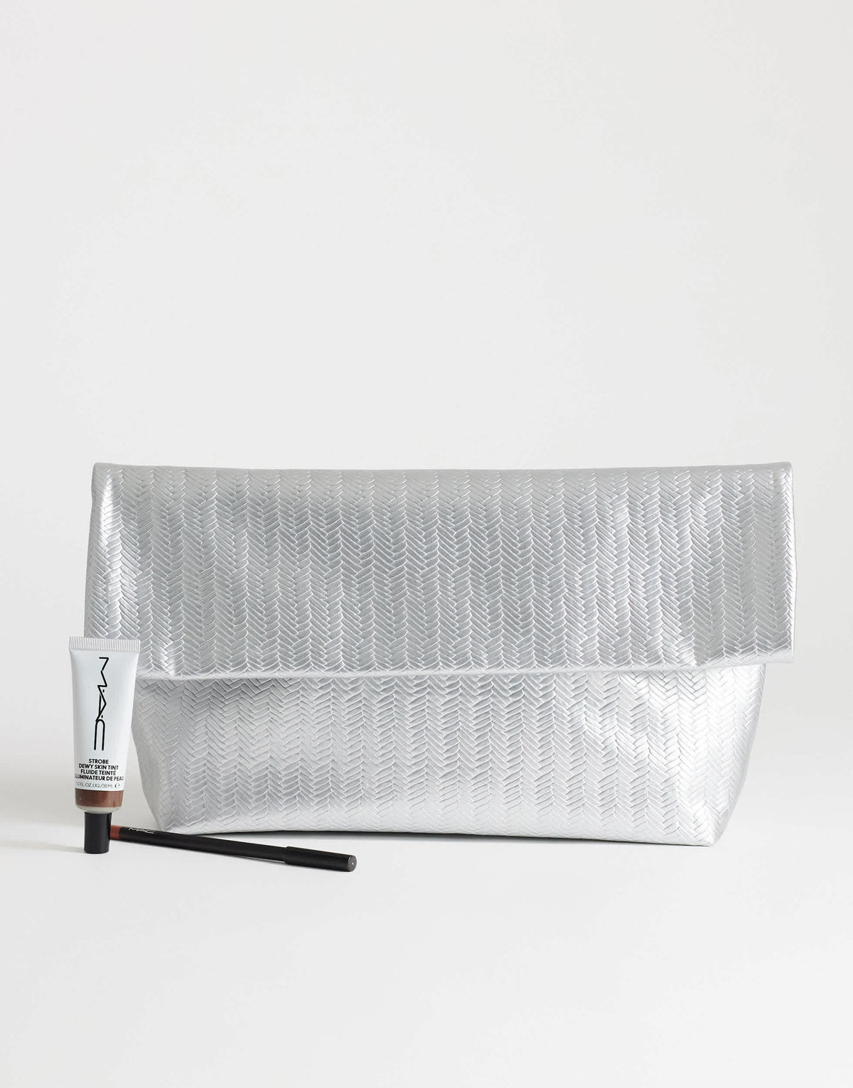 Topshop George weave oversized clutch bag in silver