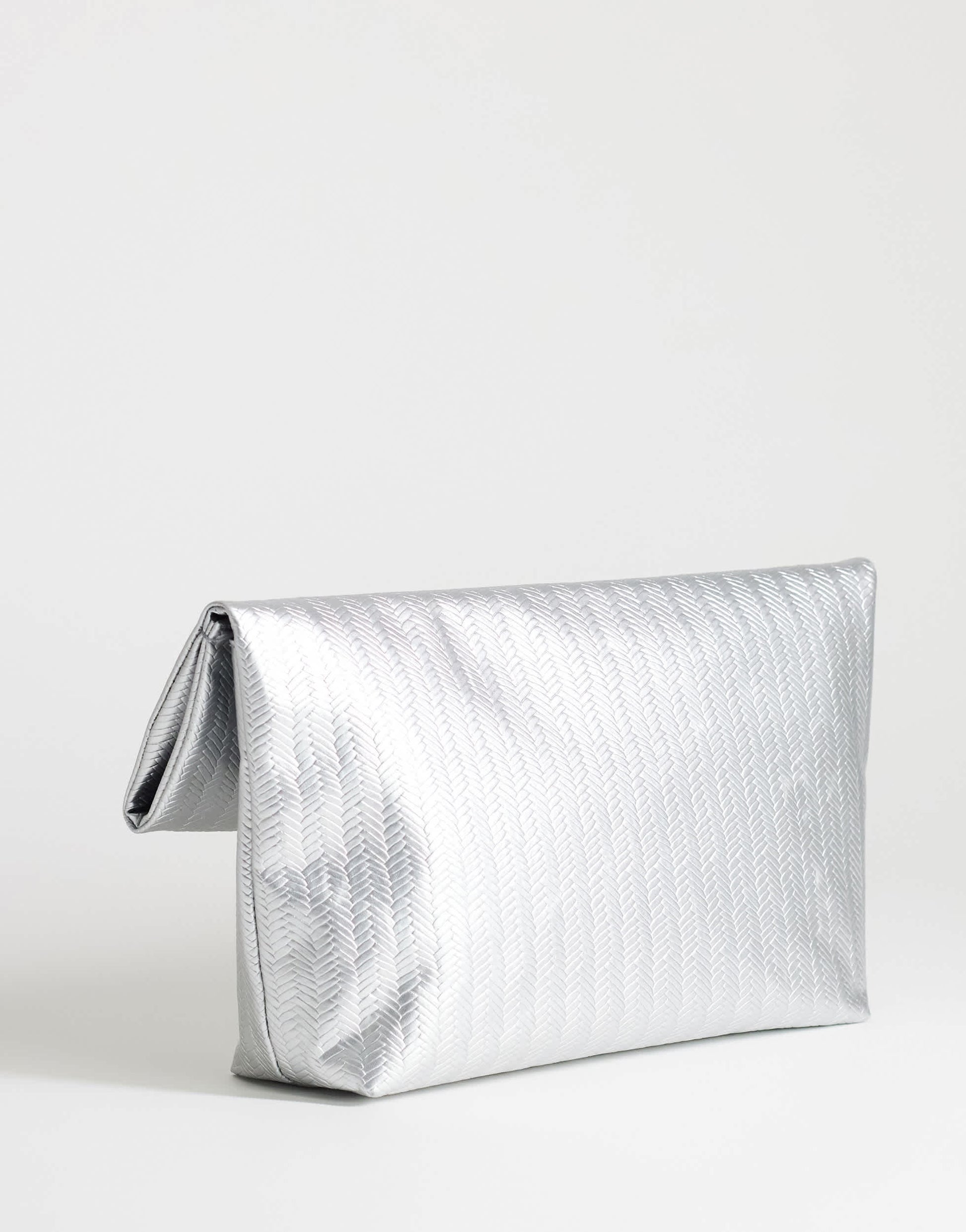 Topshop George weave oversized clutch bag in silver