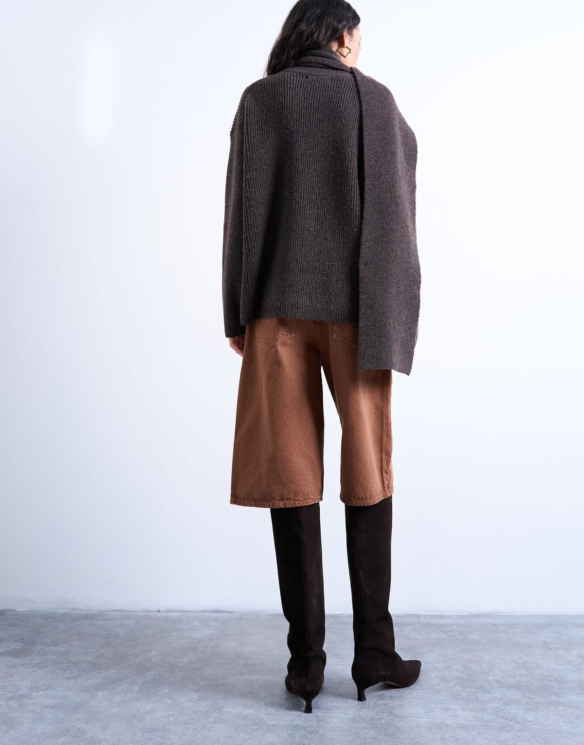 Topshop knitted oversized jumper with scarf in chocolate