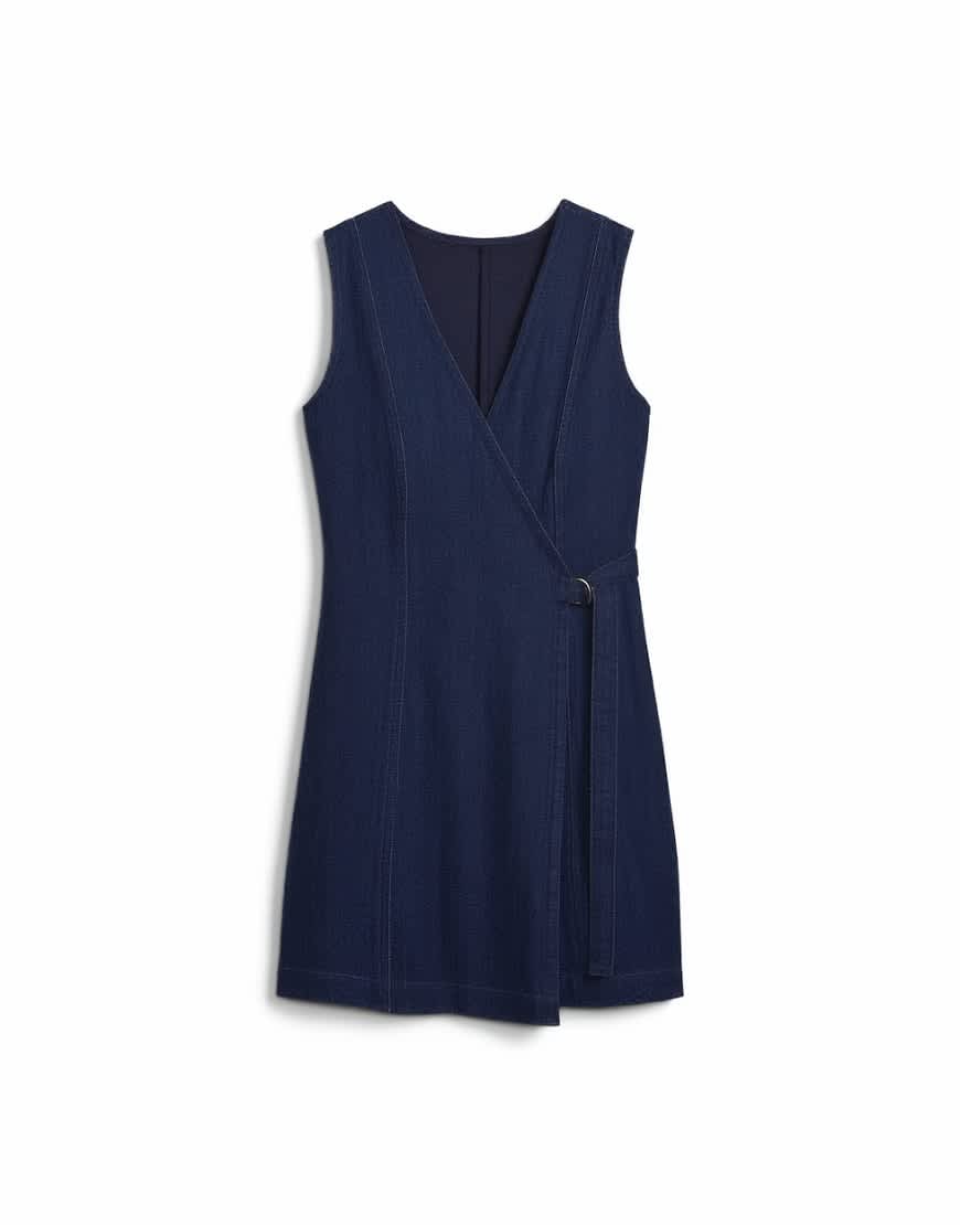 Topshop denim wrap mini dress in indigo rinse