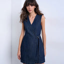 Topshop denim wrap mini dress in indigo rinse