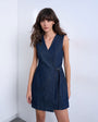 Topshop denim wrap mini dress in indigo rinse