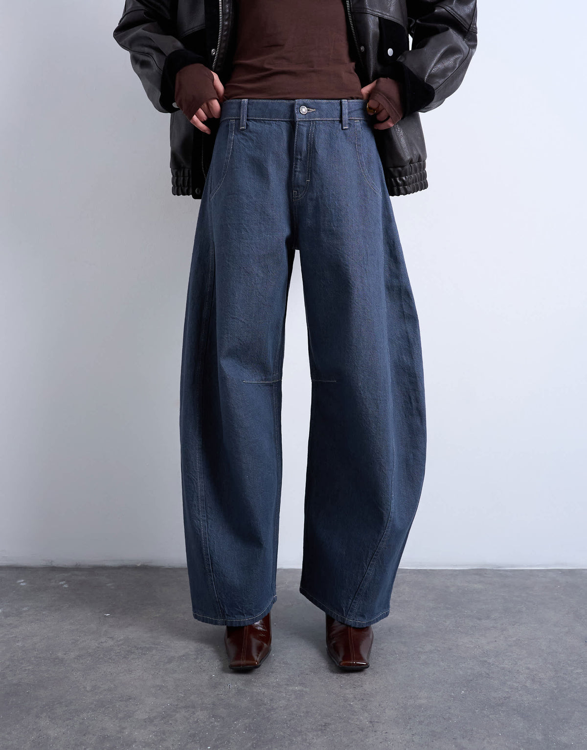 Topshop horseshoe high rise barrel jean in elephant grey