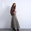 Topshop denim full circle maxi skirt in brown stripe