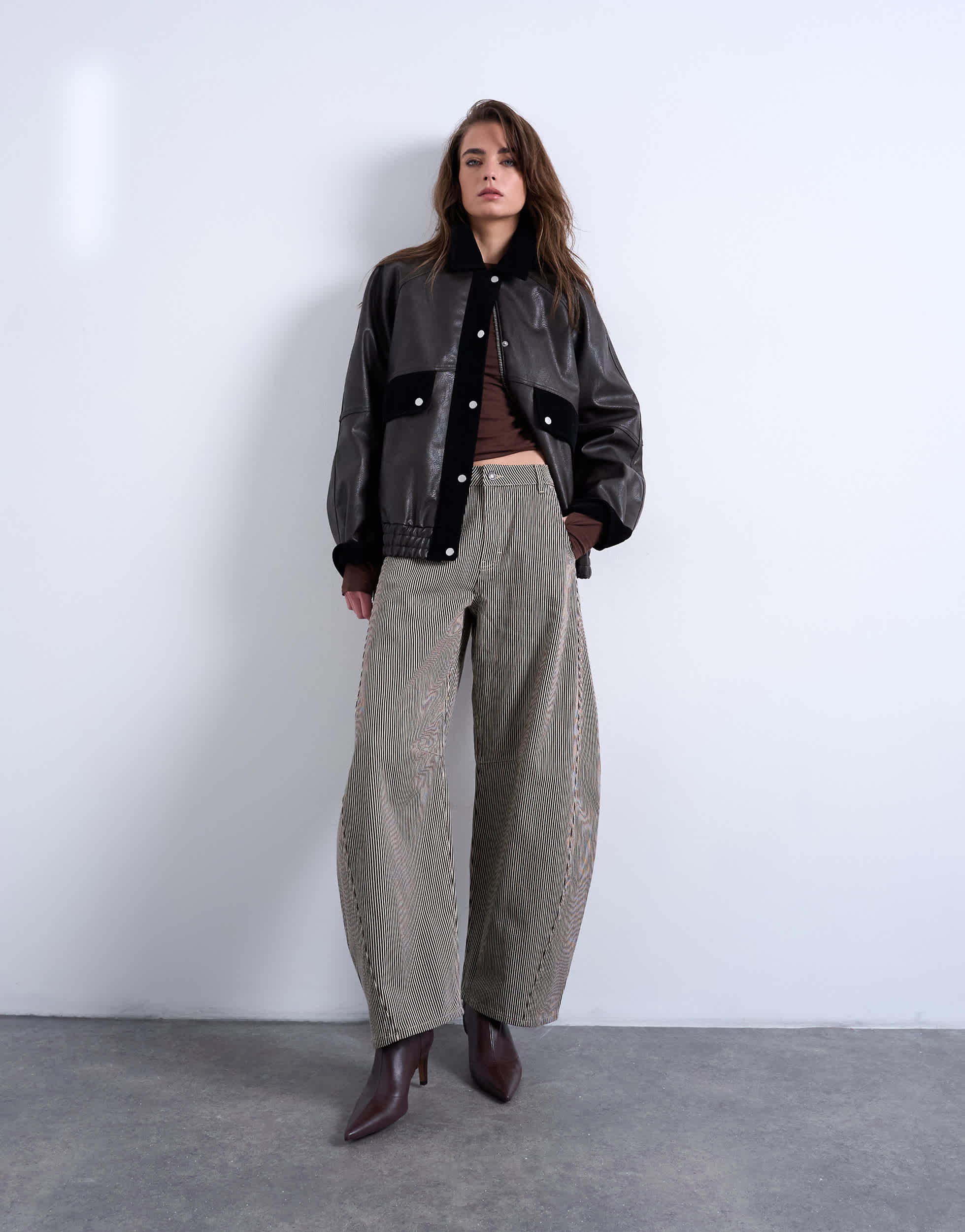 Jean Topshop Horseshoe taille mi-haute à rayures marron