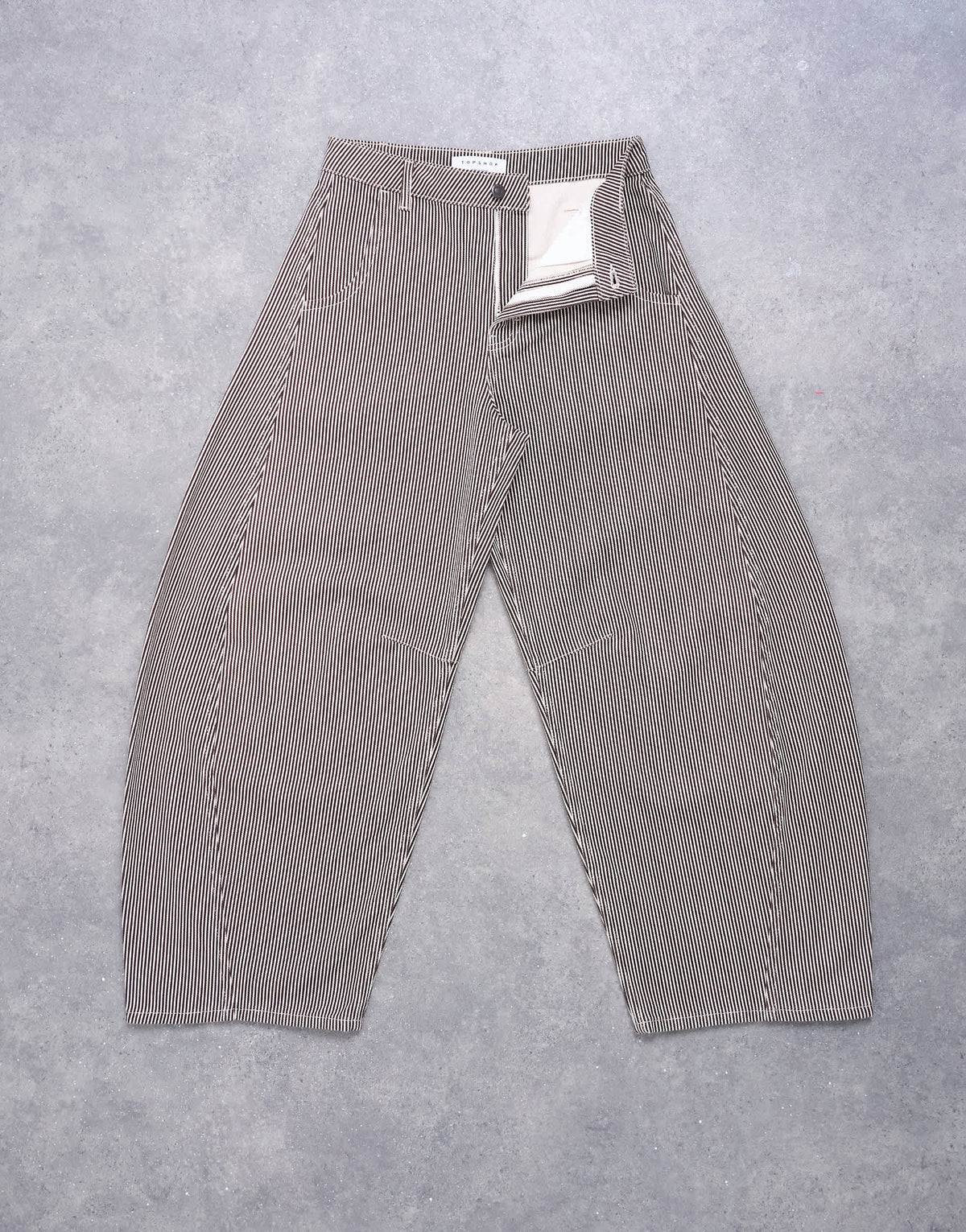 Topshop Horseshoe mid rise barrel jean in brown stripe