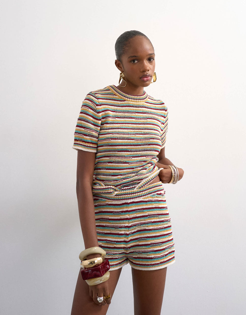 Topshop knitted stripe micro short co-ord in multi