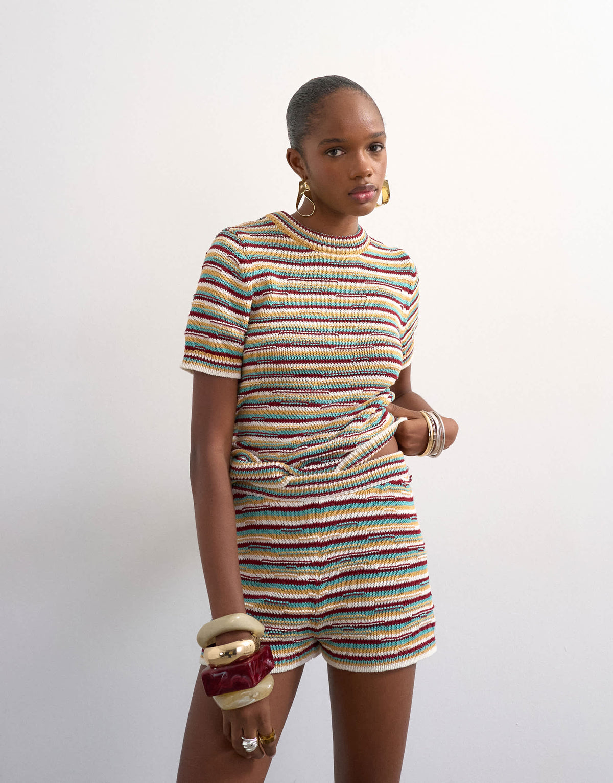 Topshop knitted stripe micro short co-ord in multi