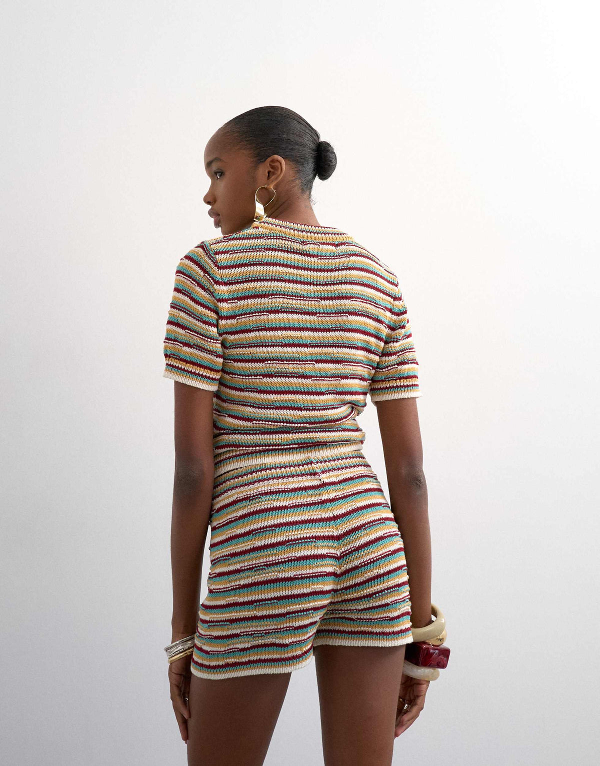 Topshop knitted stripe micro short co-ord in multi