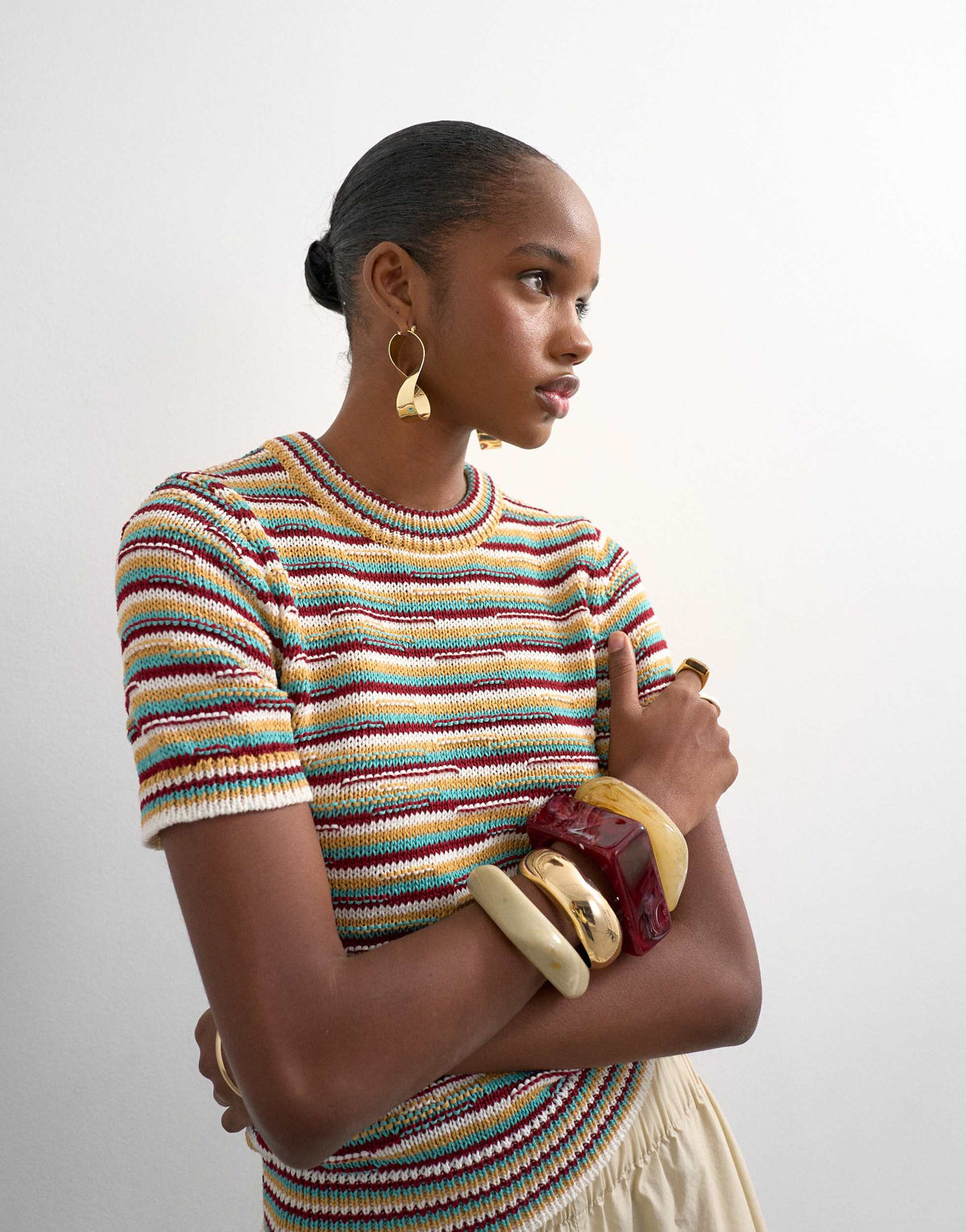 Topshop knitted stripe co-ord top in multi