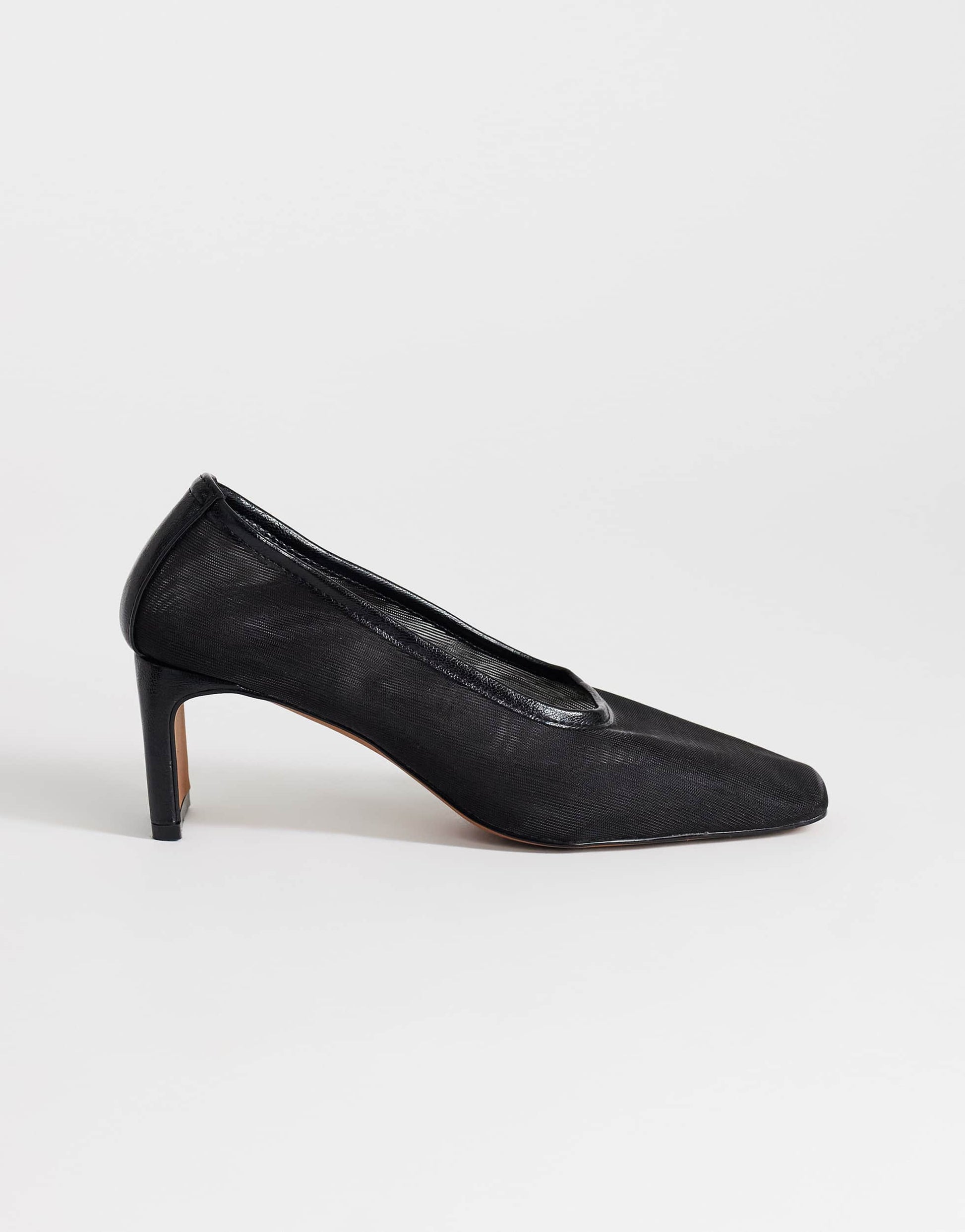 Topshop Abbigail mesh mid heeled court shoe in black