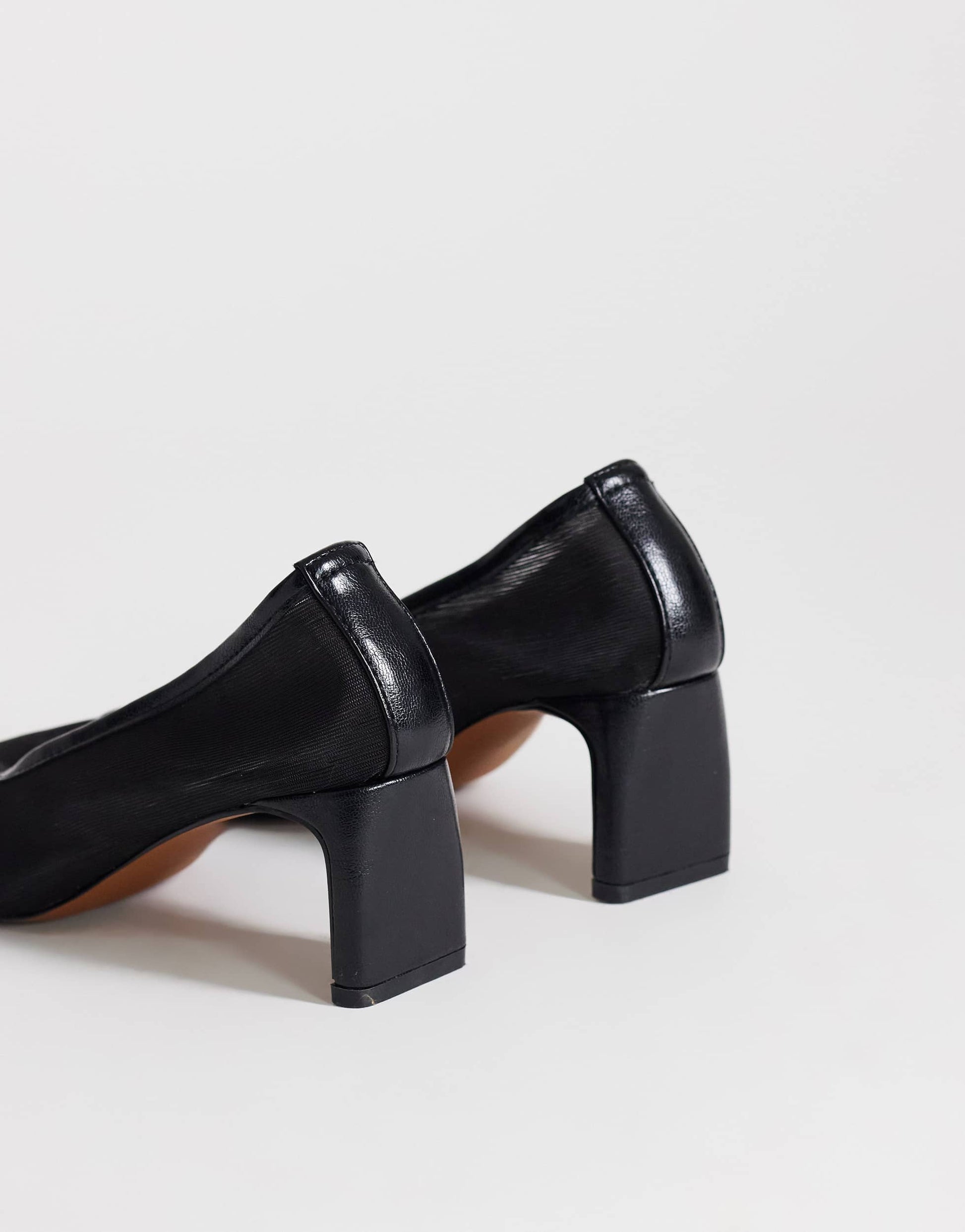 Topshop Abbigail mesh mid heeled court shoe in black