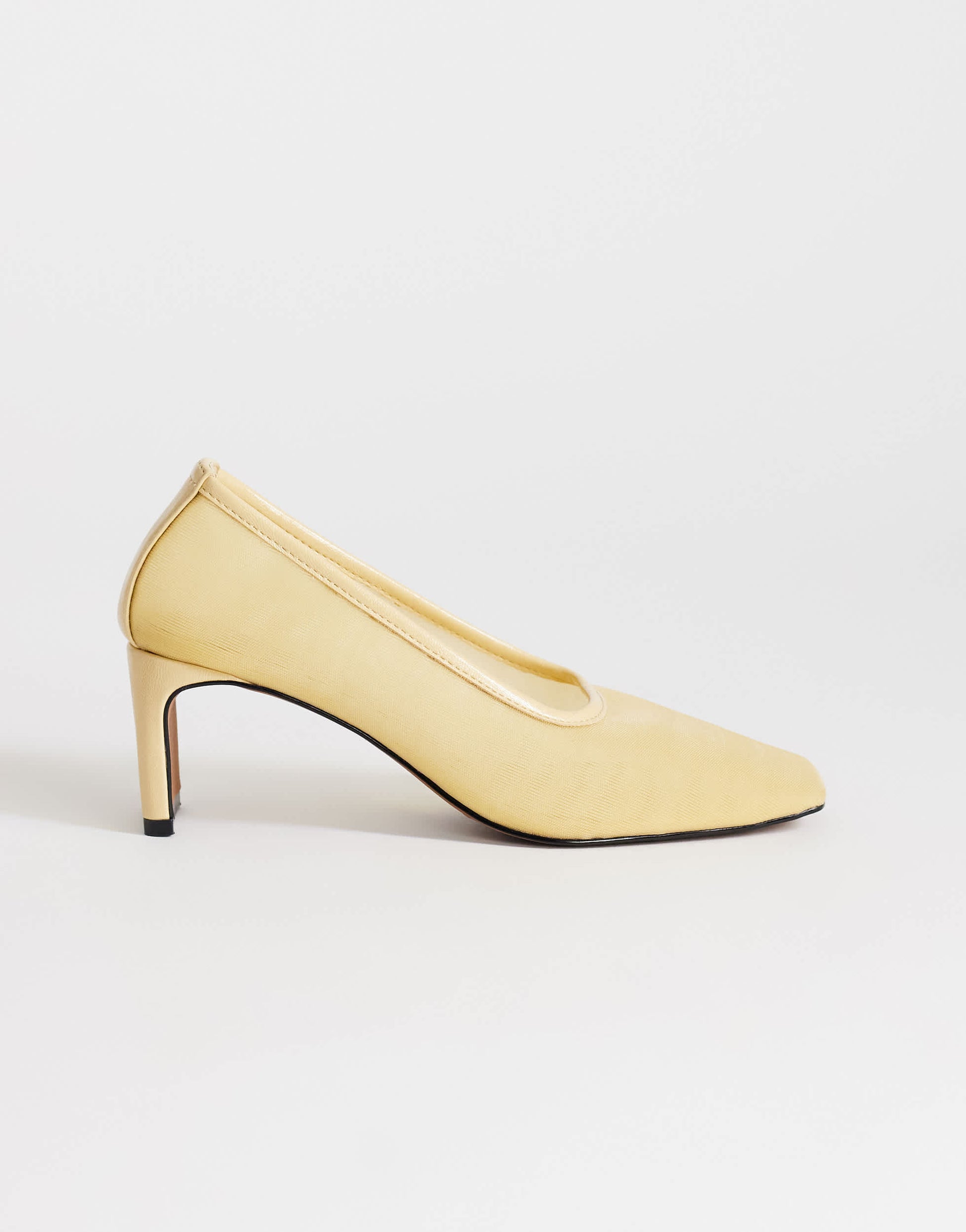 Topshop Abbigail mesh mid heeled court shoe in buttermilk