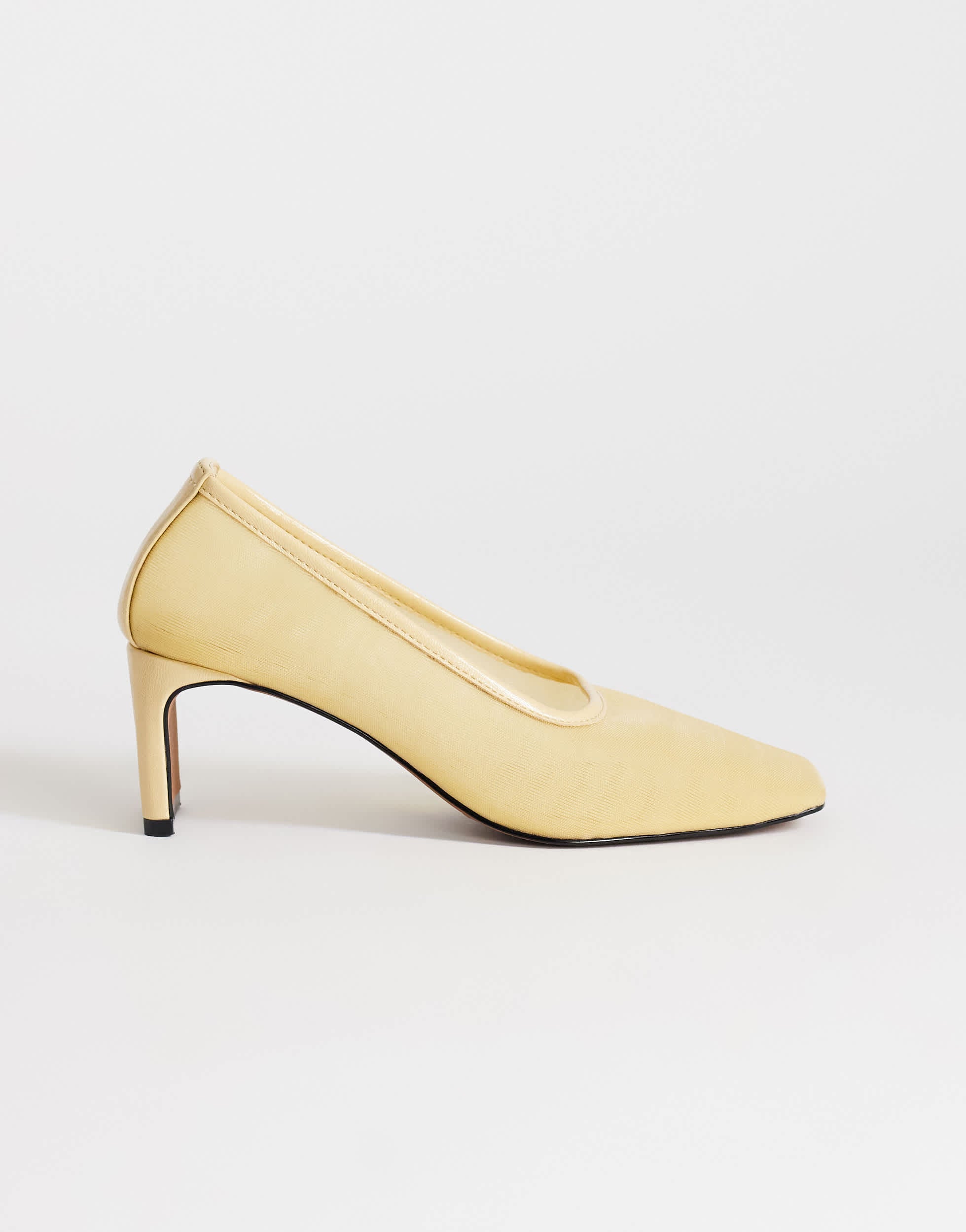 Topshop Abbigail mesh mid heeled court shoe in buttermilk
