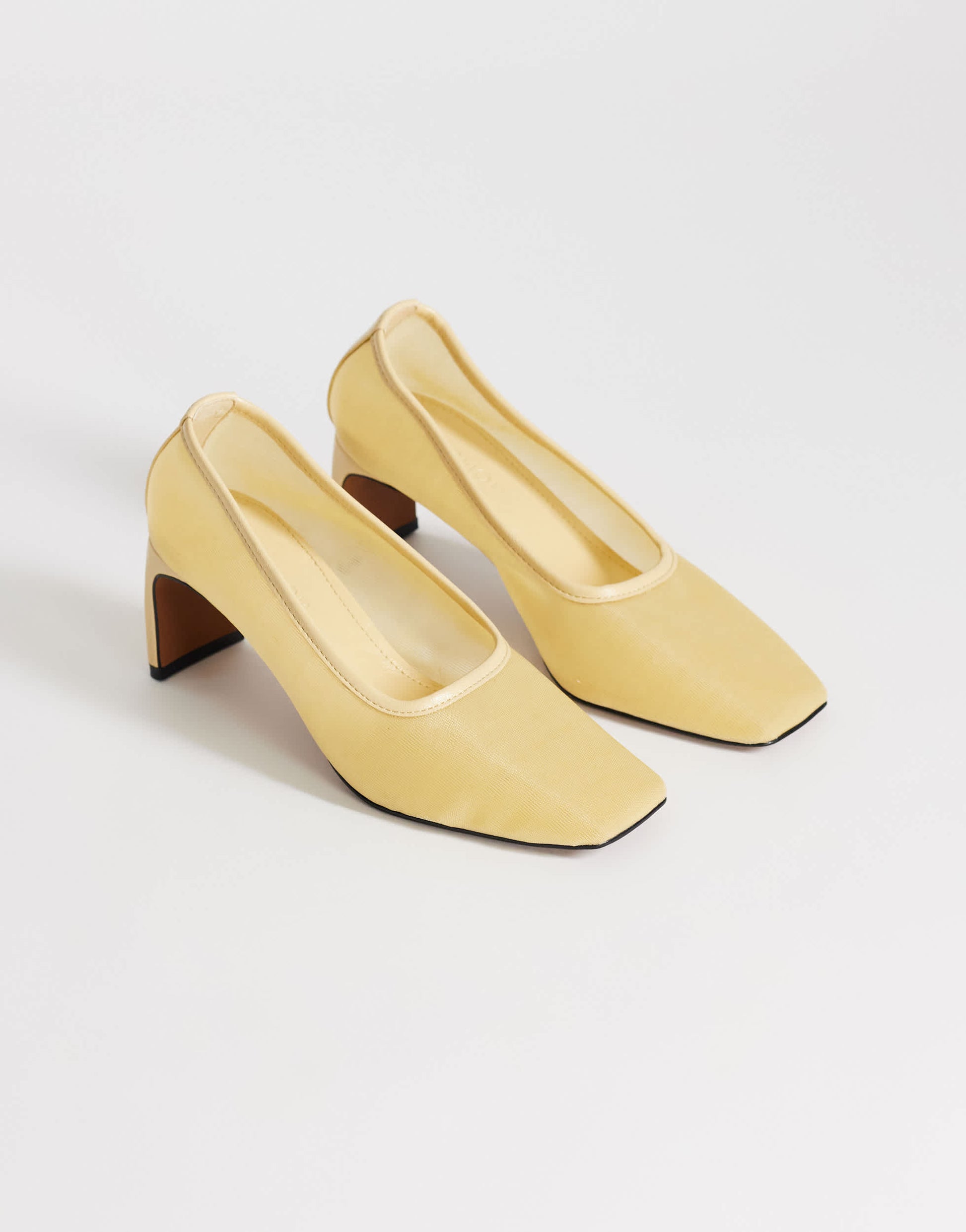 Topshop Abbigail mesh mid heeled court shoe in buttermilk