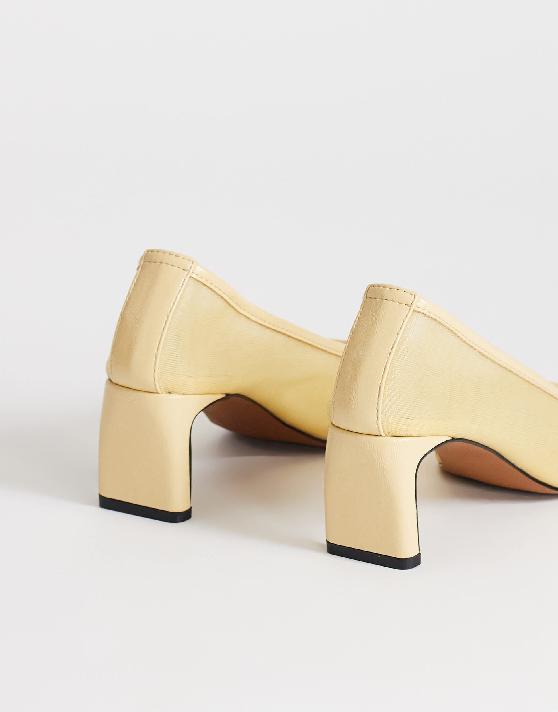 Topshop Abbigail mesh mid heeled court shoe in buttermilk