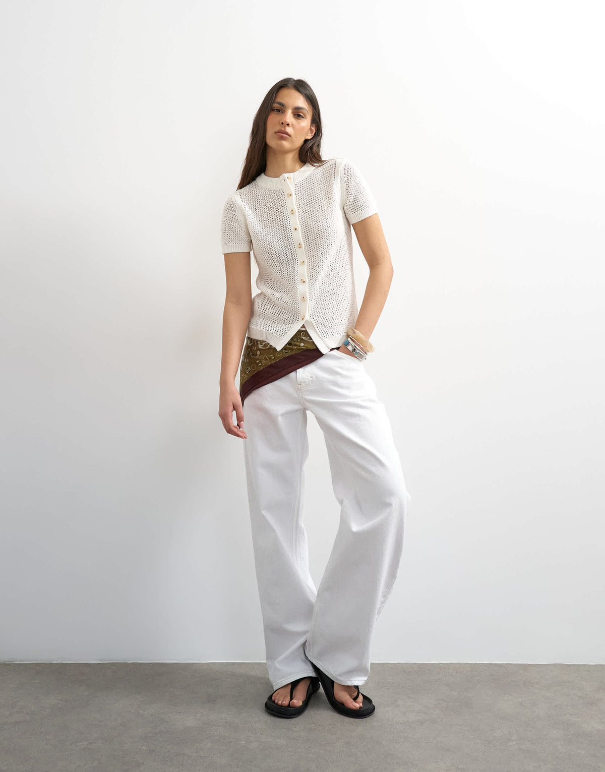 Topshop knitted stitchy cardigan in ecru
