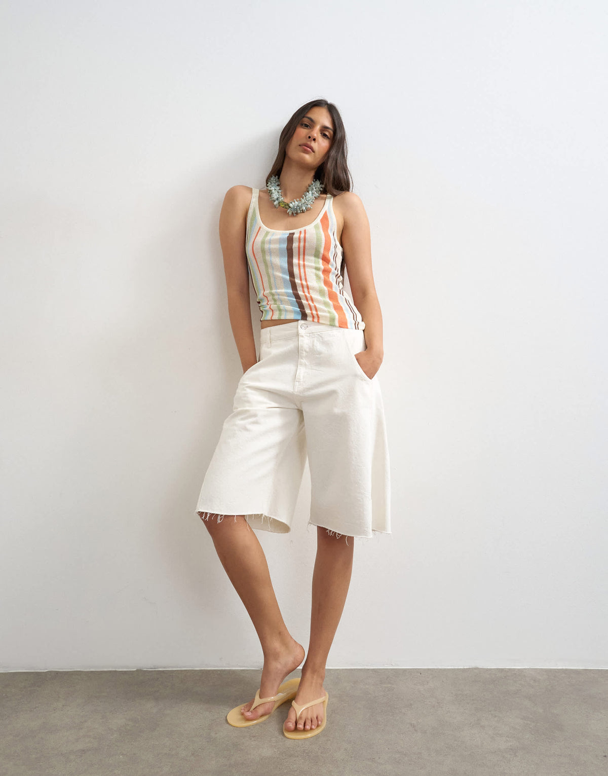 Topshop knitted sheer stripe vest co-ord in multi
