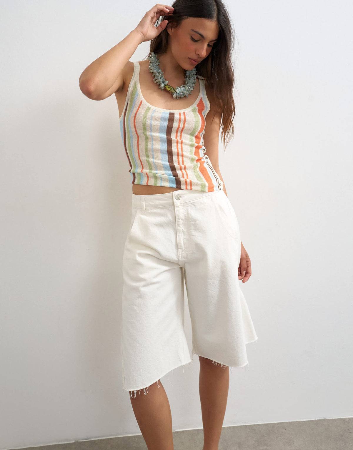 Topshop knitted sheer stripe vest co-ord in multi