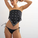 Topshop Sadie thong bikini bottom in black polka dot