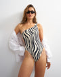 Topshop Arlie asymmetric open back swimsuit in zebra