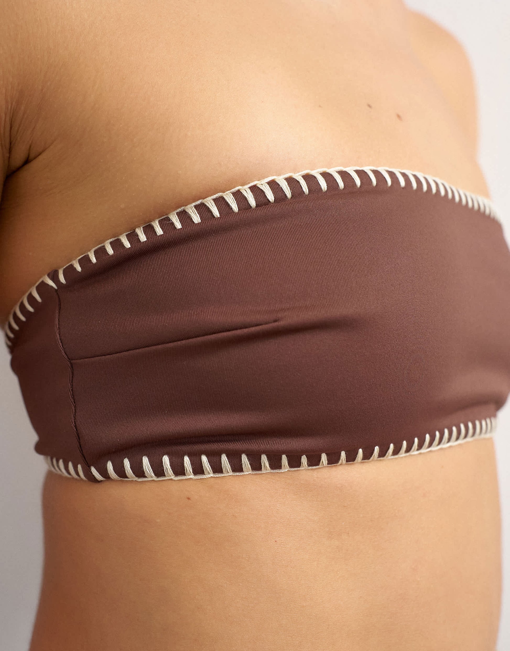 Topshop whipstitch bandeau  bikini top in chocolate and cream