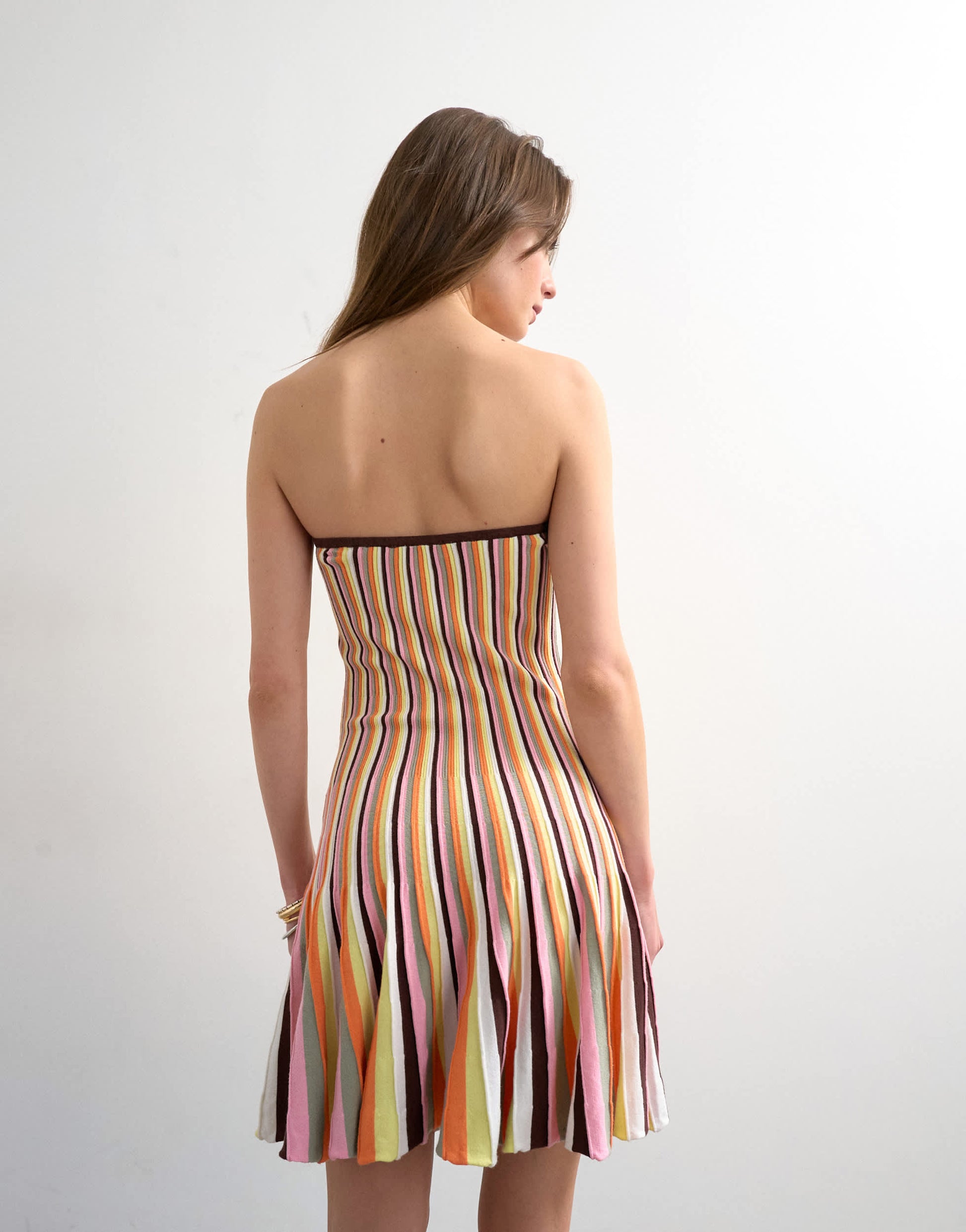 Topshop knitted bandeau flippy stripe mini dress in multi colour 