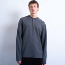Topman Premium entspannt geschnittenes, schweres Waffel-Henley in Grau