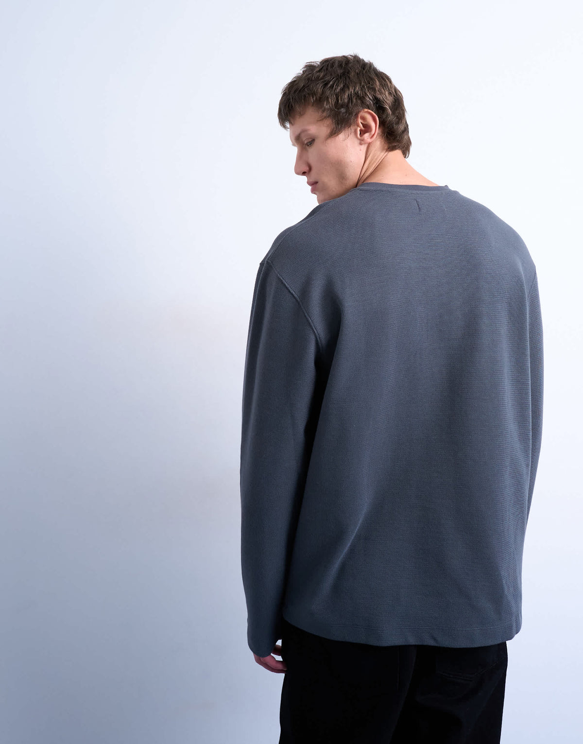 Topman premium relaxed fit heavyweight waffle henley in grey