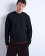 Topman premium relaxed fit heavyweight waffle henley in black