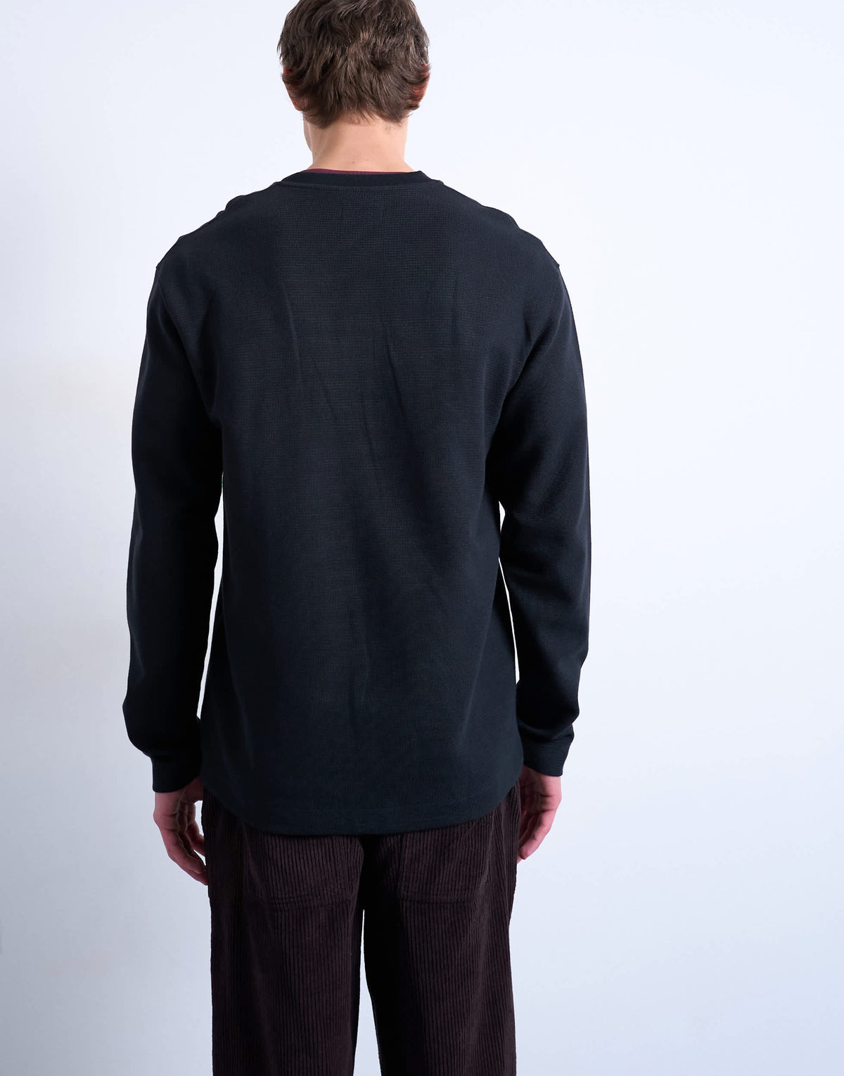 Topman premium relaxed fit heavyweight waffle henley in black