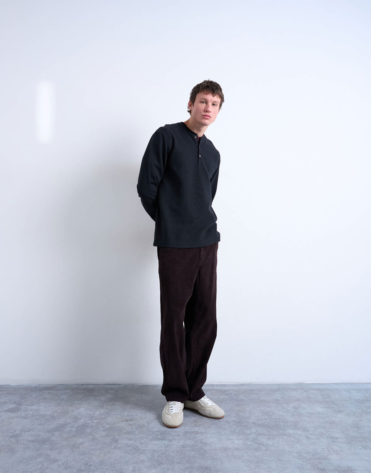 Topman premium relaxed fit heavyweight waffle henley in black