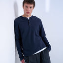 Topman Premium Heavy Waffle Henley mit Relaxed Fit in Navy