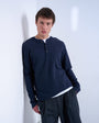 Topman premium relaxed fit heavyweight waffle henley in navy