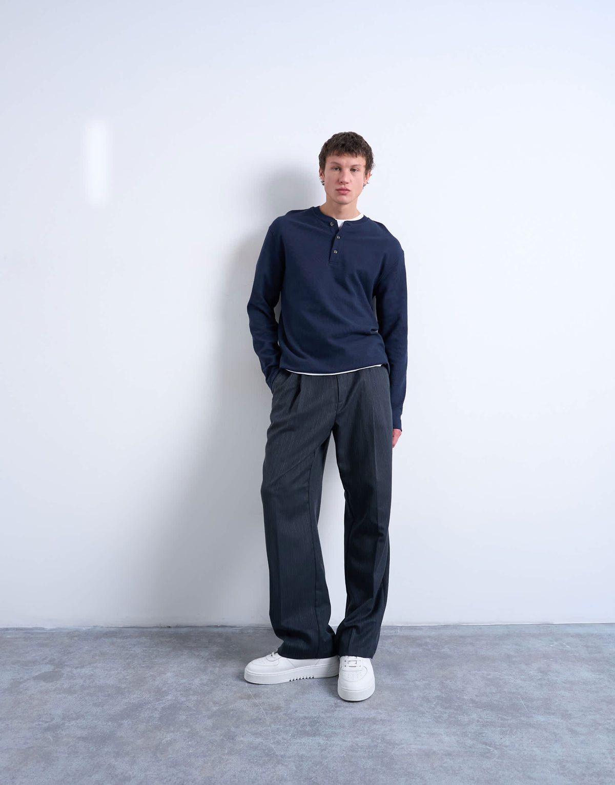 Topman premium relaxed fit heavyweight waffle henley in navy