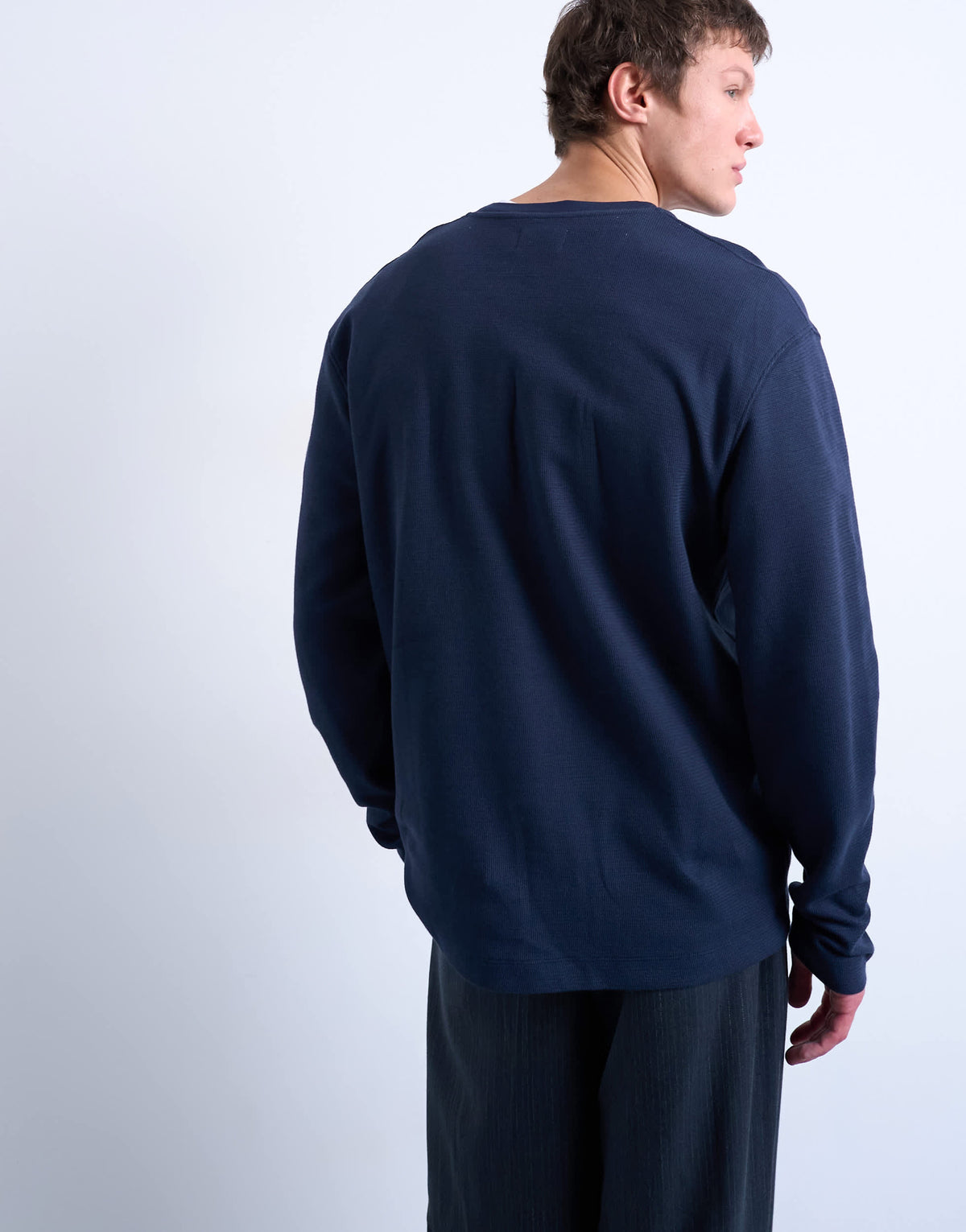 Topman premium relaxed fit heavyweight waffle henley in navy