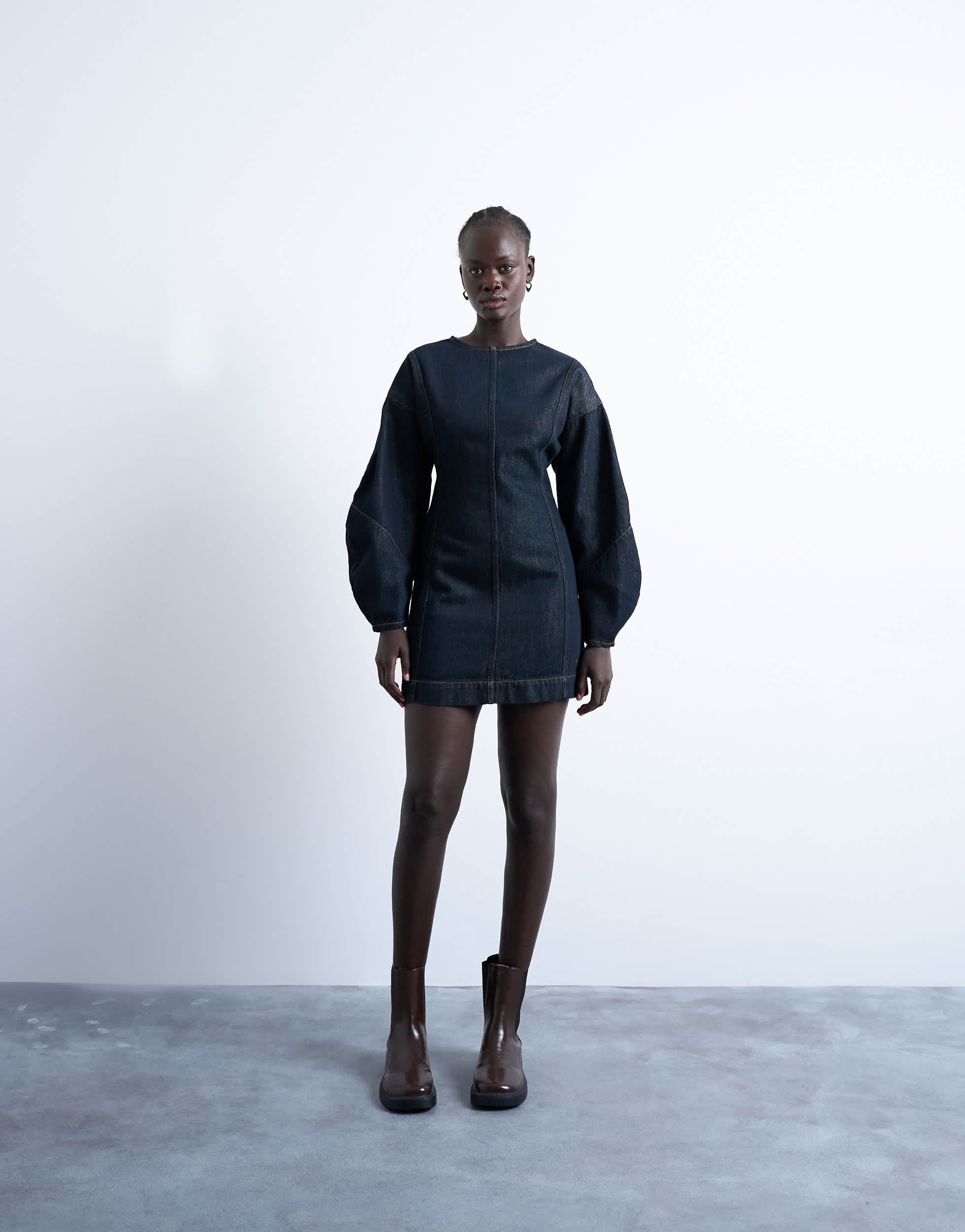Topshop denim ovoid sleeve mini dress in indigo rinse