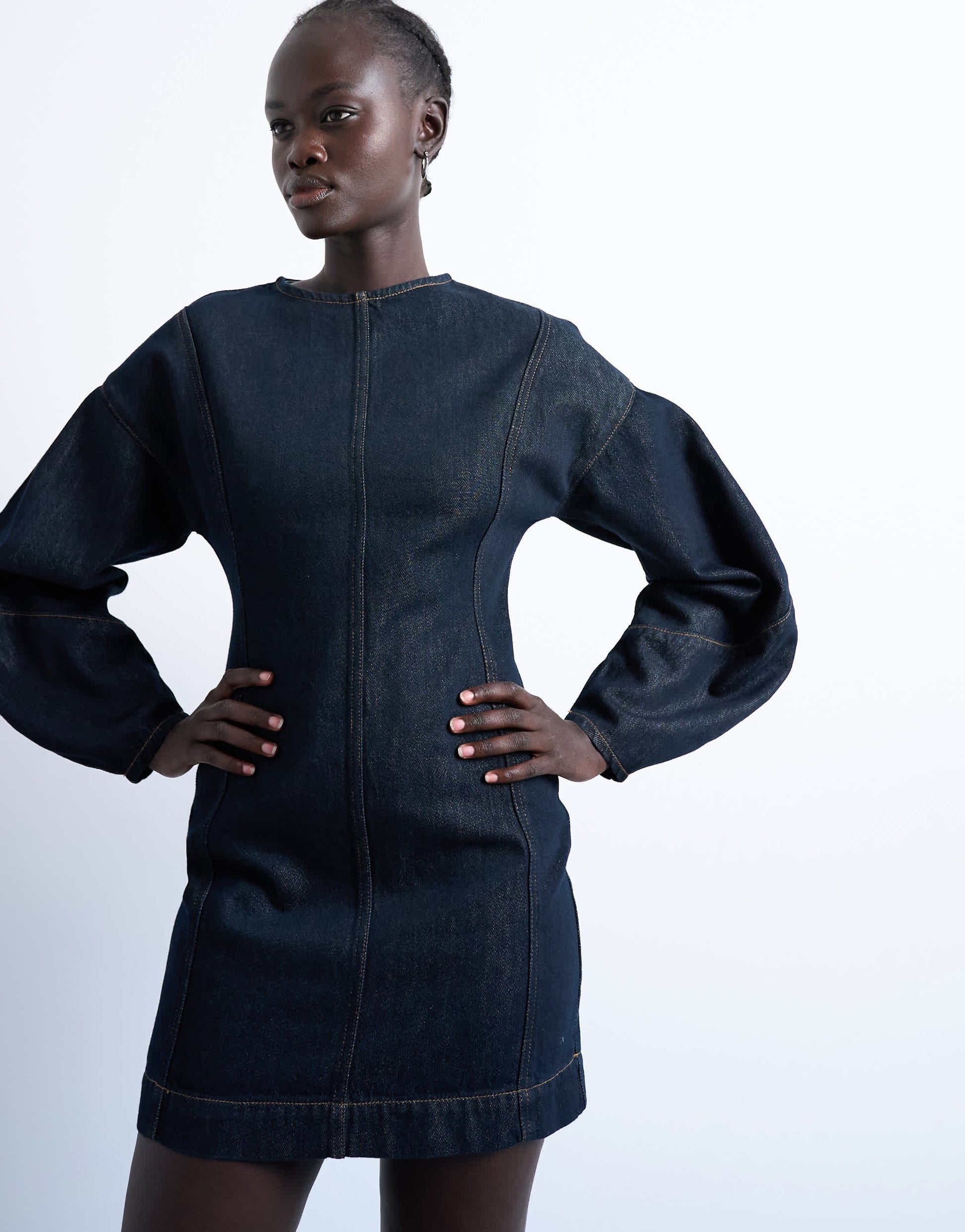 Topshop denim ovoid sleeve mini dress in indigo rinse
