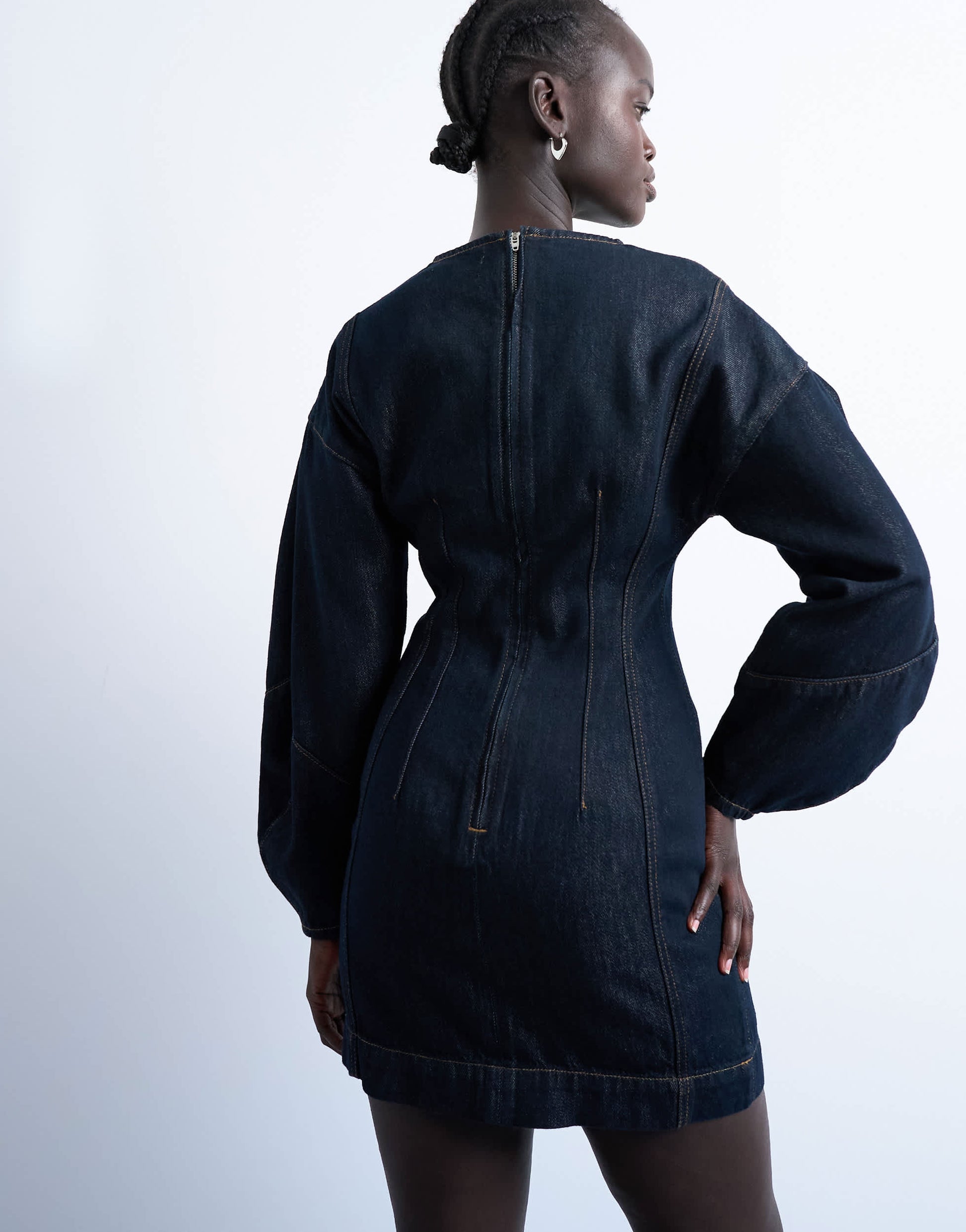 Topshop denim ovoid sleeve mini dress in indigo rinse