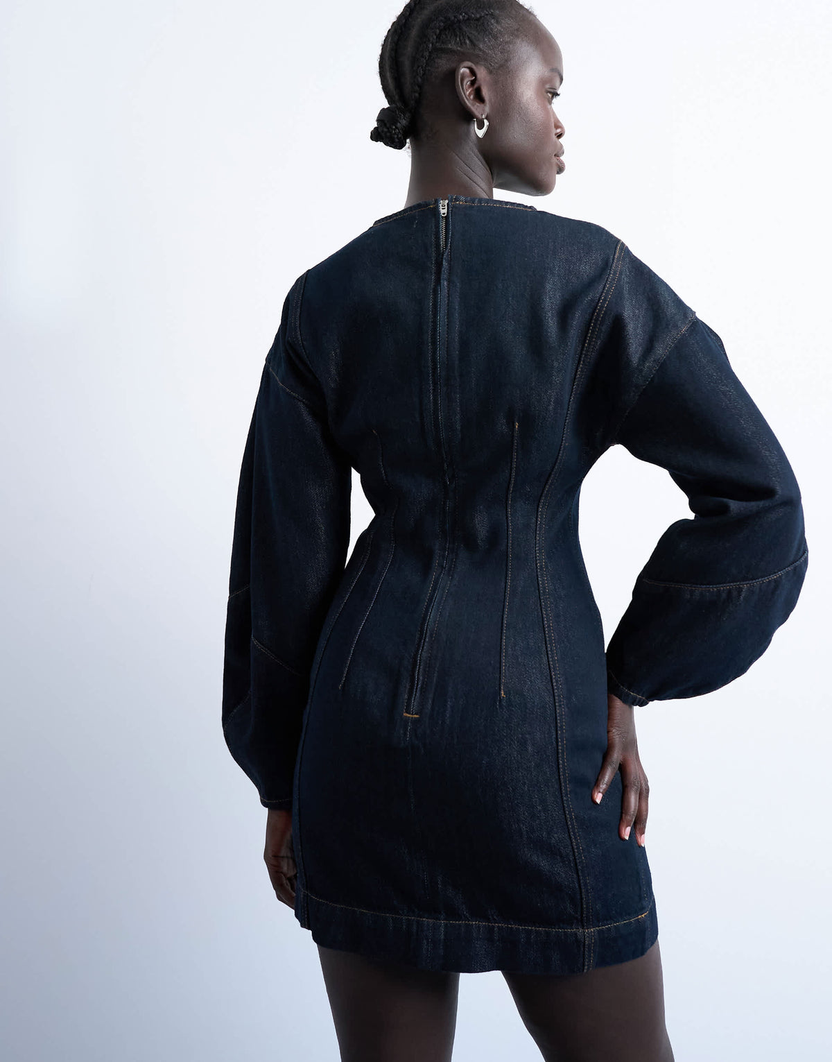 Topshop denim ovoid sleeve mini dress in indigo rinse