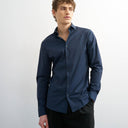 Chemise habillée cintrée stretch à manches longues bleu marine Topman