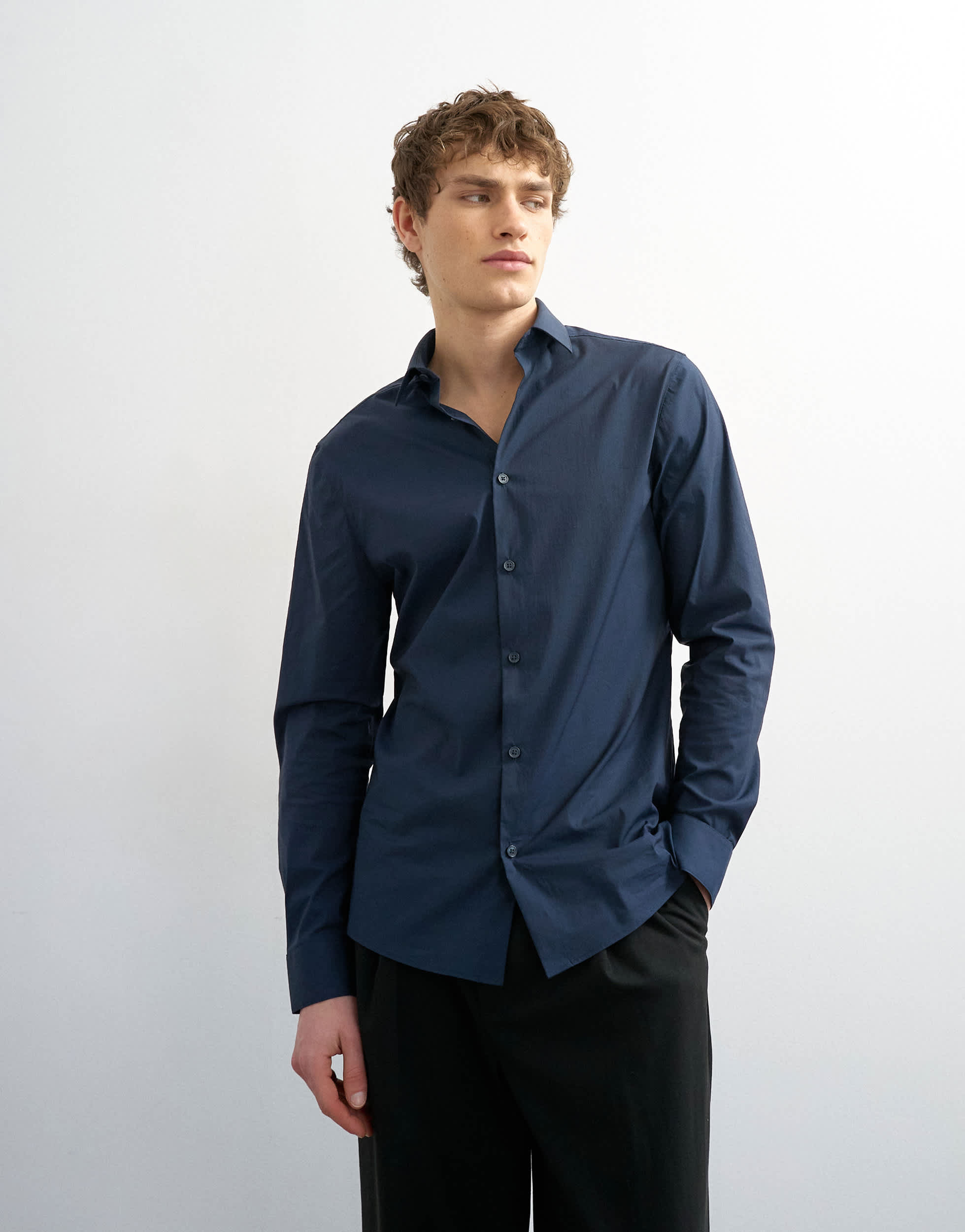 Chemise habillée cintrée stretch à manches longues bleu marine Topman